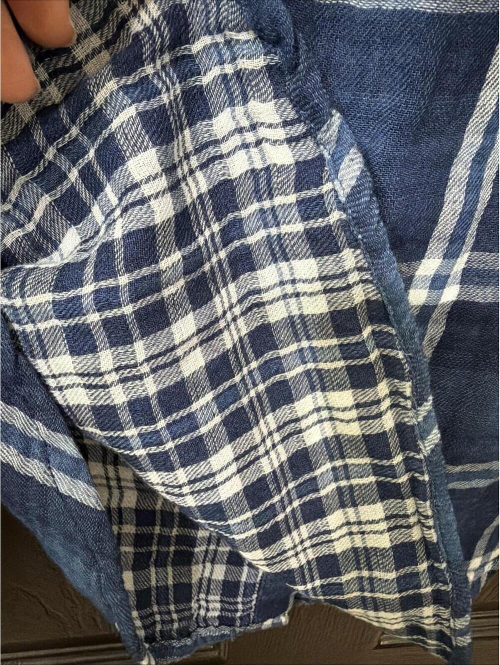 Trovata Birds of Paradise Blue Plaid Button Down Shirt Sz XS Ruffle Trim New - Picture 8 of 9